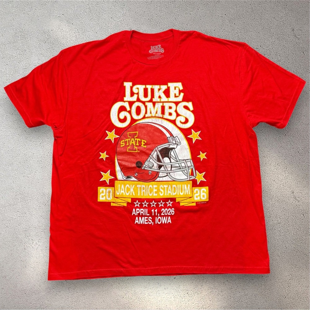 Luke Combs Ames Iowa Jack Trice Stadium Concert T-Shirt Red Mens 2XL Iowa State